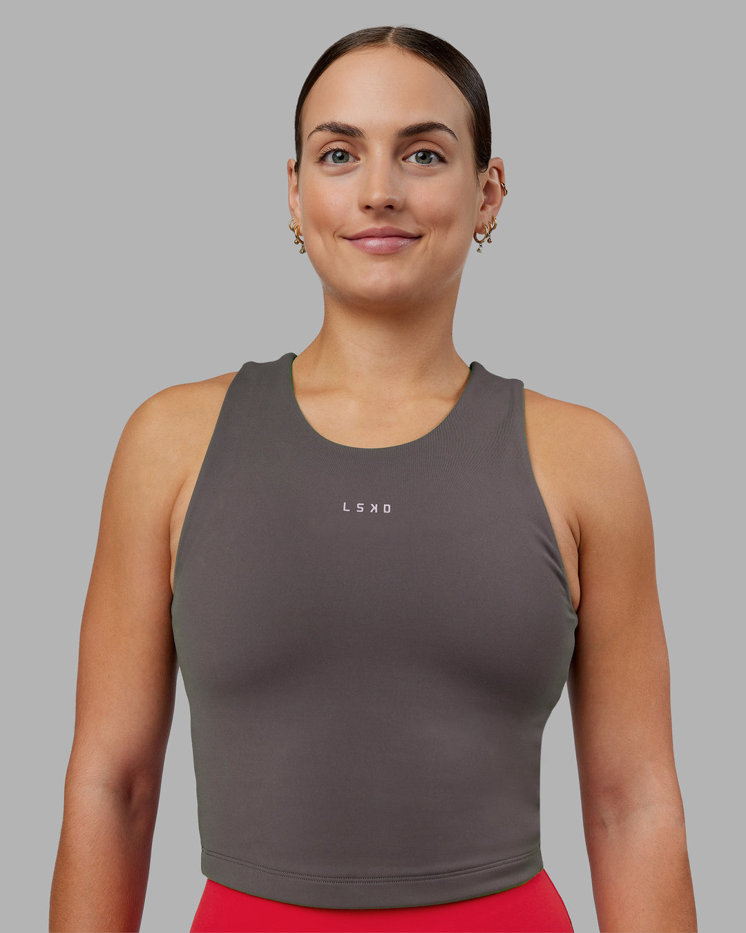 Woman wearing Base Tank - Dark Storm | Model:Keisha | Size:S