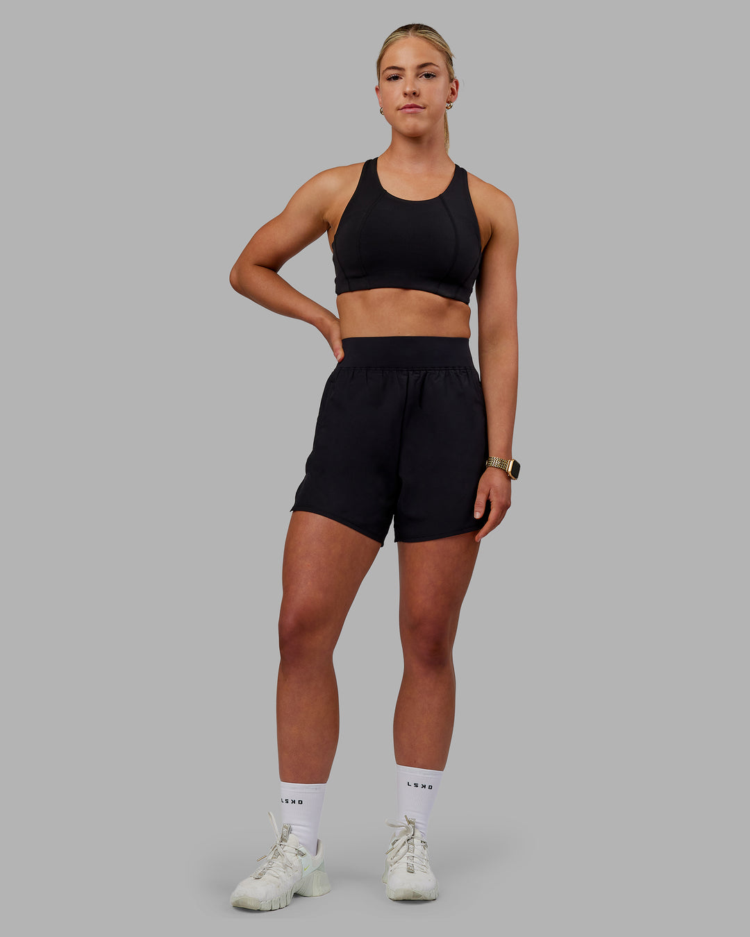 Woman wearing Challenger 5&quot; Lined Performance Shorts - Black