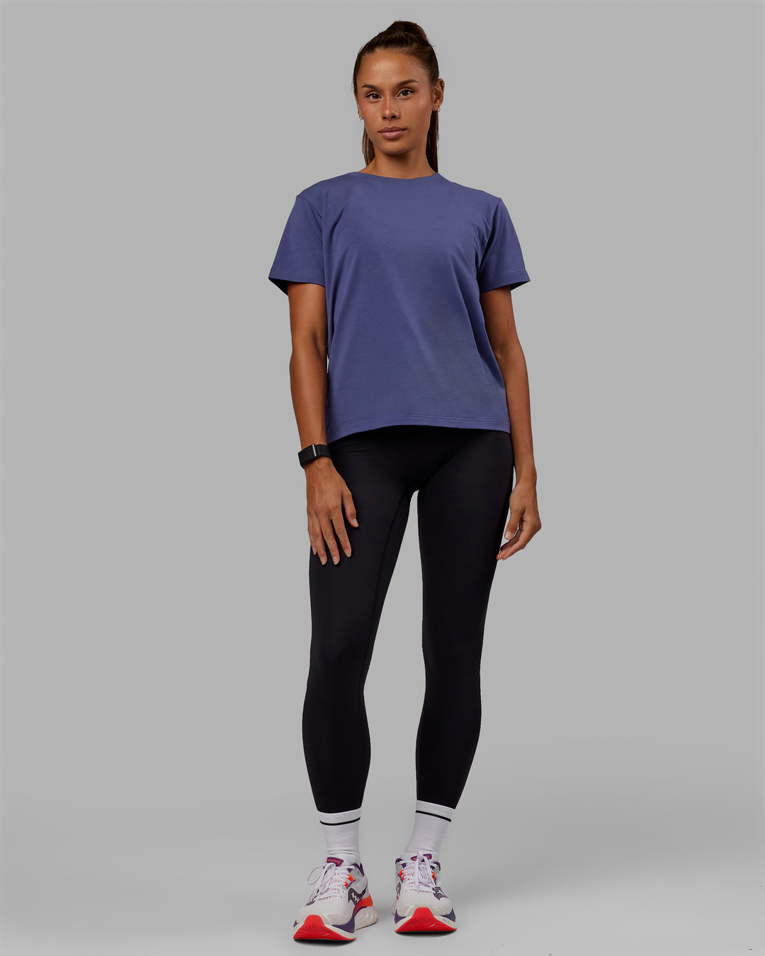 Woman wearing Love The Run FLXCotton Tee - Future Dusk-Galactic Lilac