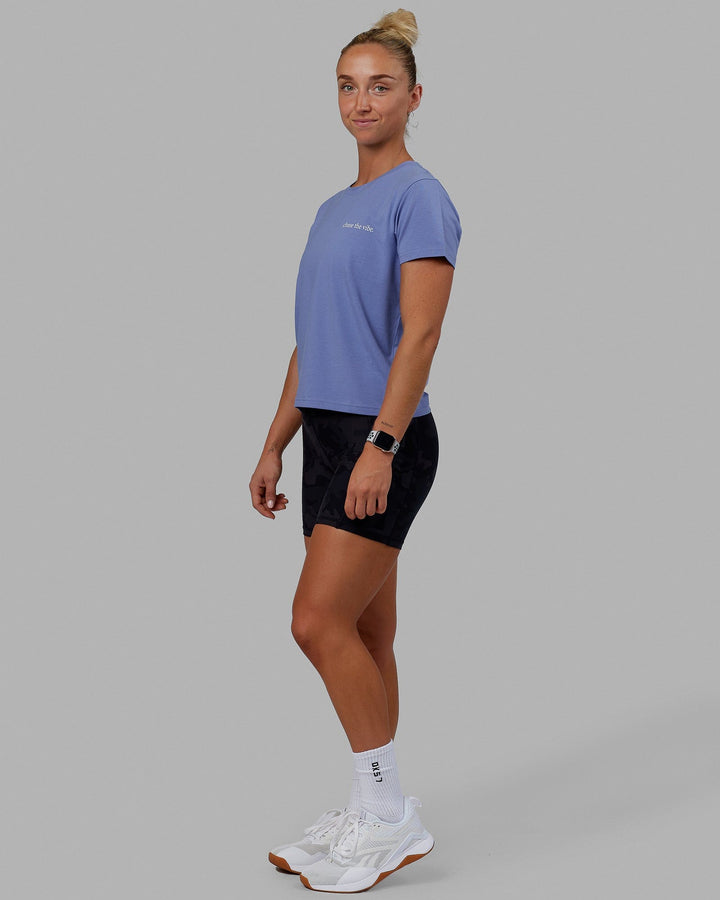 Woman wearing Taylor Tee - Cornflower Blue