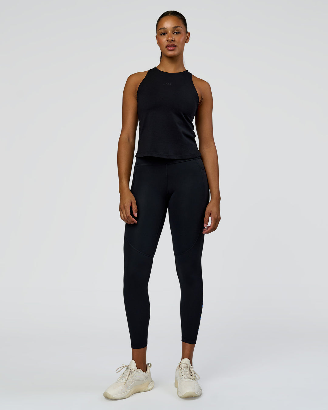 Woman wearing Wrap It Up FLXCotton Tank - Black | Model:Rosie | Size:S