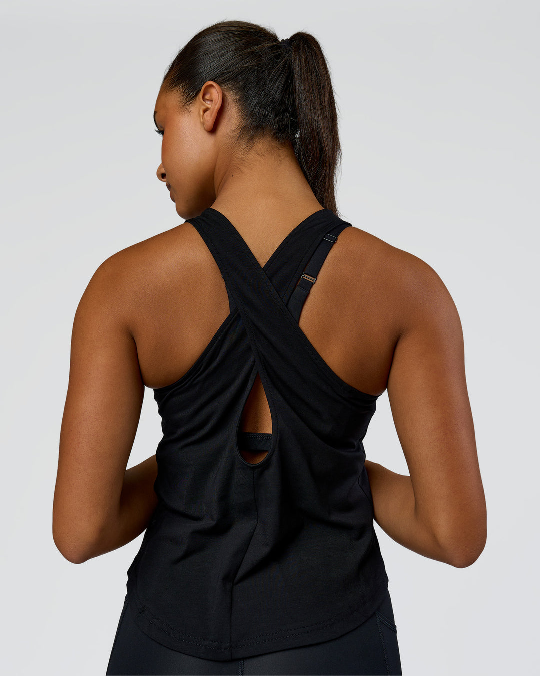 Woman wearing Wrap It Up FLXCotton Tank - Black | Model:Rosie | Size:S