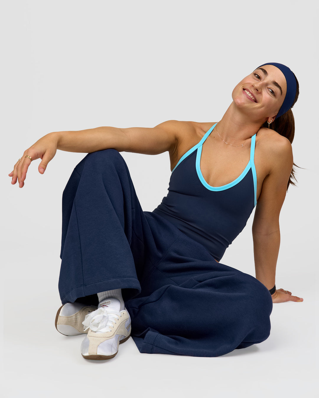 Woman wearing Zola Wide Leg Lounge Pant - Future Navy | Model:Grace | Size:S