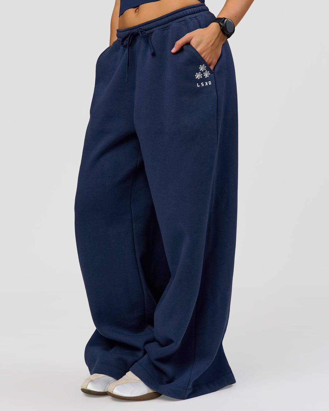 Woman wearing Zola Wide Leg Lounge Pant - Future Navy | Model:Grace | Size:S
