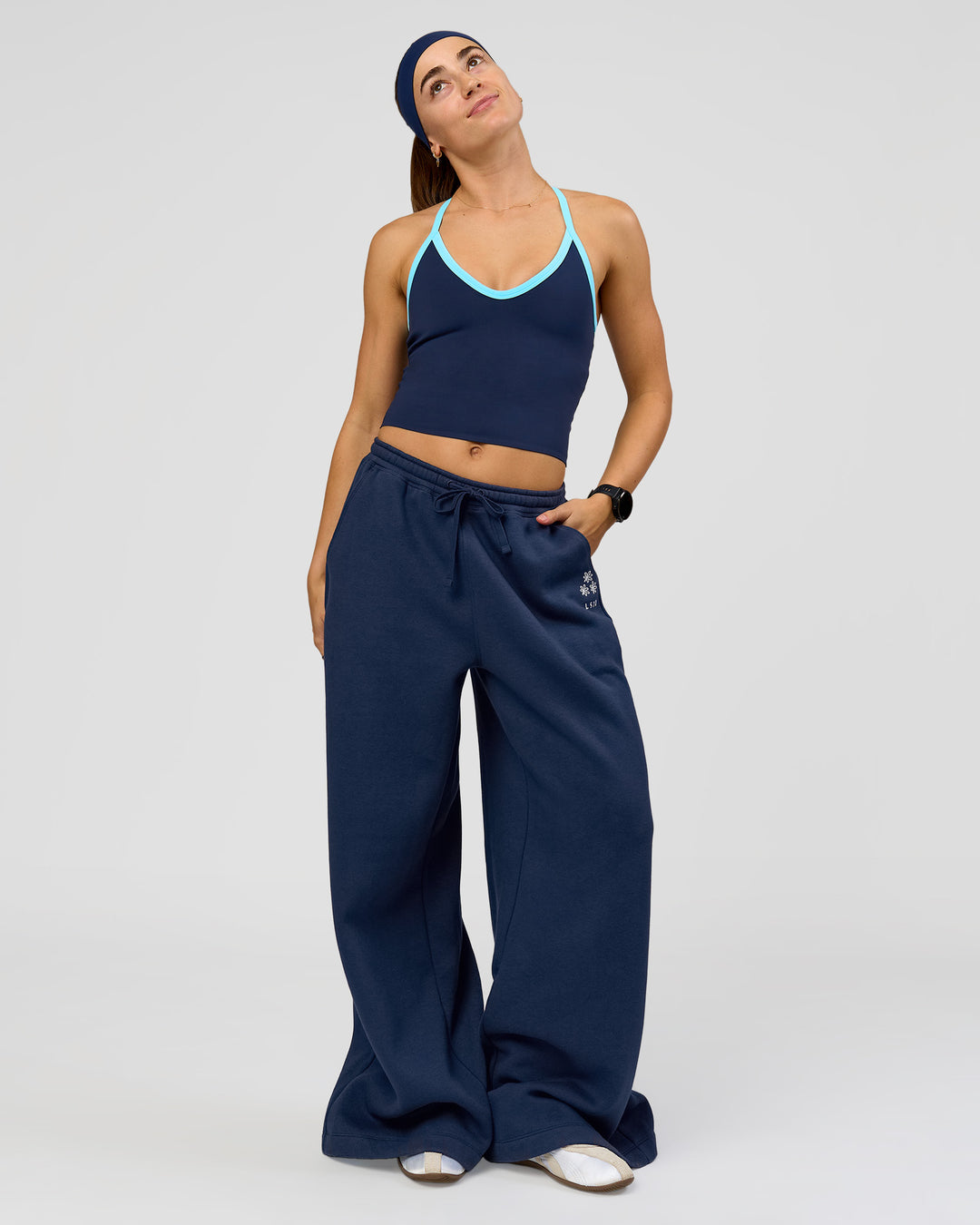 Woman wearing Zola Wide Leg Lounge Pant - Future Navy | Model:Grace | Size:S