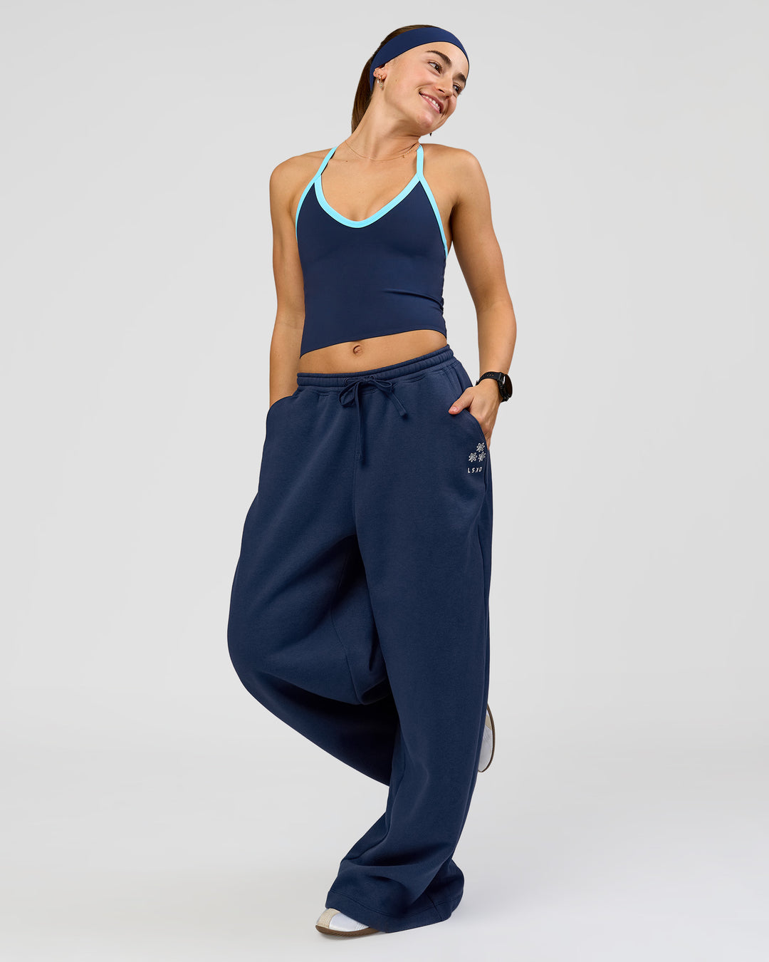 Woman wearing Zola Wide Leg Lounge Pant - Future Navy | Model:Grace | Size:S