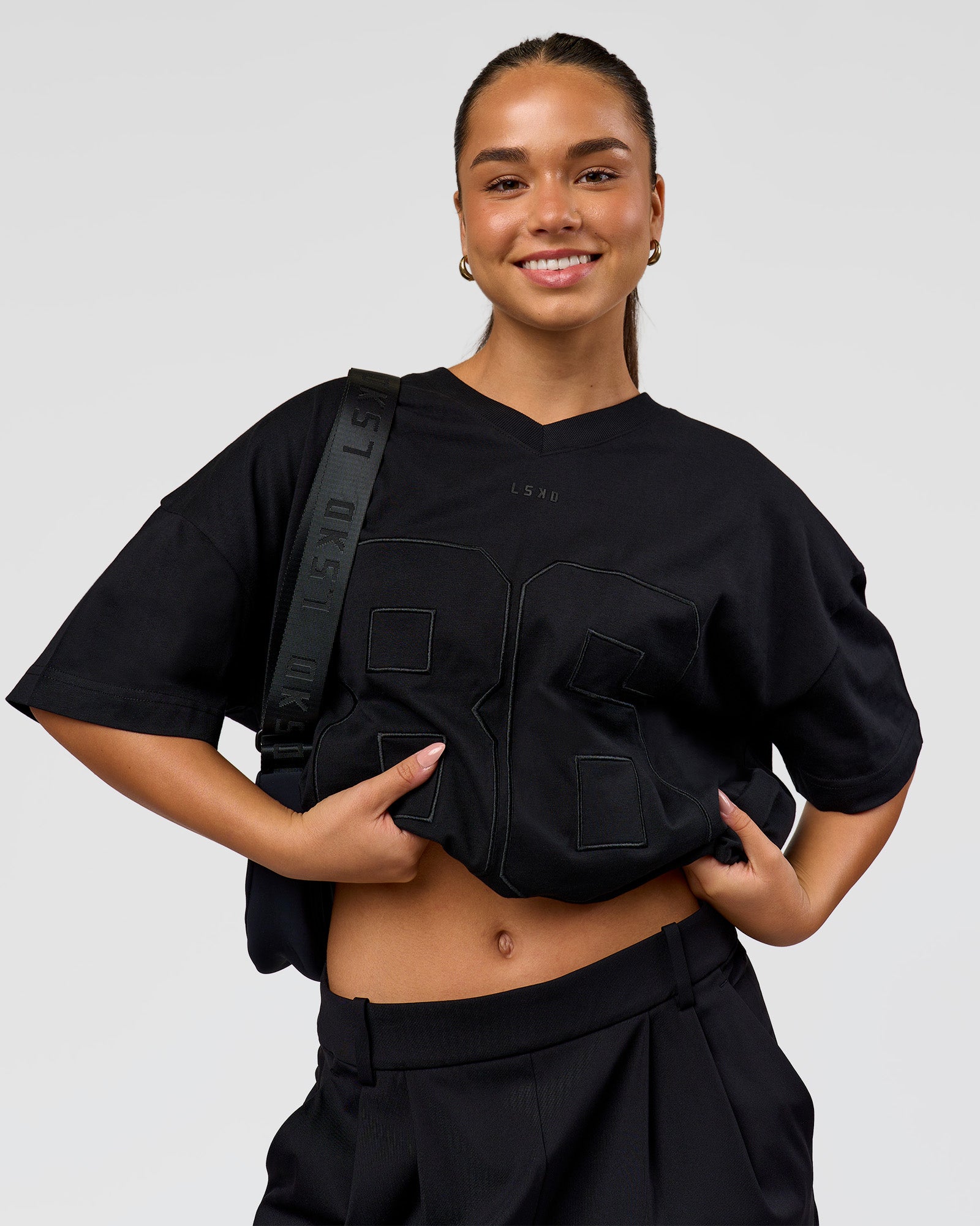 86 V-Neck Oversized Tee - Black-Black | LSKD