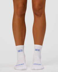 Set The Standard Quarter Socks - White-Electric Indigo