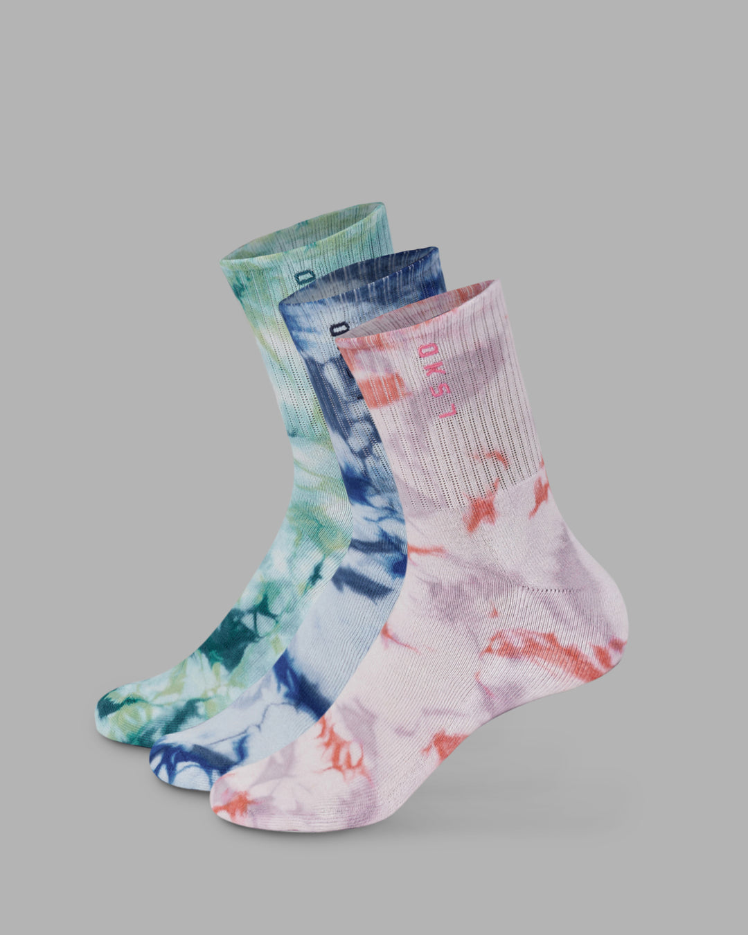 Signal 3 Pack Quarter Socks - Tie dye-Pink-Blue-Green
