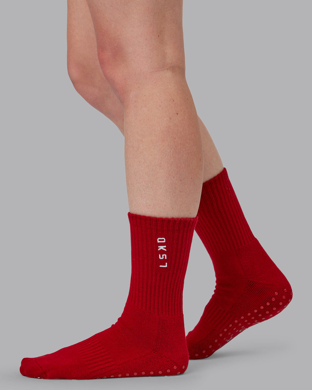 Signal Crew Pilates Grip Sock - Cherry Lacquer-Marshmallow