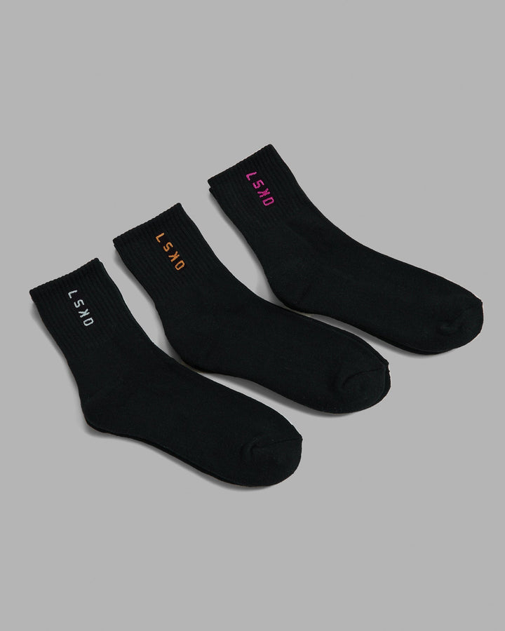 Signal 3 Pack Quarter Socks - Black-Turq-Tang-Pink
