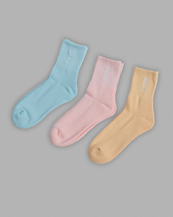 Signal 3 Pack Quarter Socks - Pastel-Blue-Pink-Orange