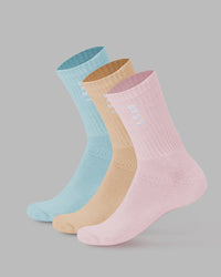 Signal Crew Socks 3 Pack - Pastel-Blue-Pink-Orange