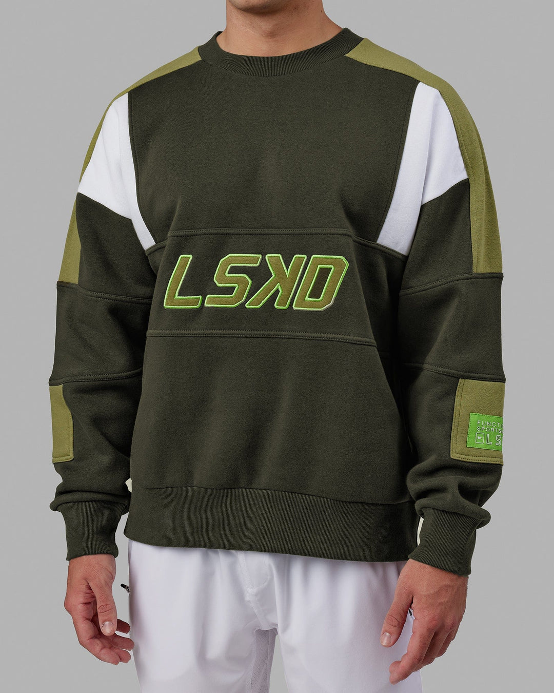 Man wearing Unisex Slam Sweater Oversize - Forest Night-Moss Stone