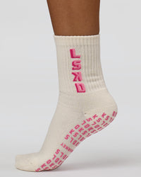 Studio Pilates Grip Sock - Off White-Pink Rose