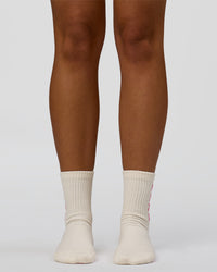 Studio Pilates Grip Sock - Off White-Pink Rose