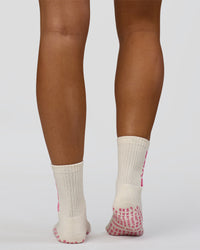 Studio Pilates Grip Sock - Off White-Pink Rose