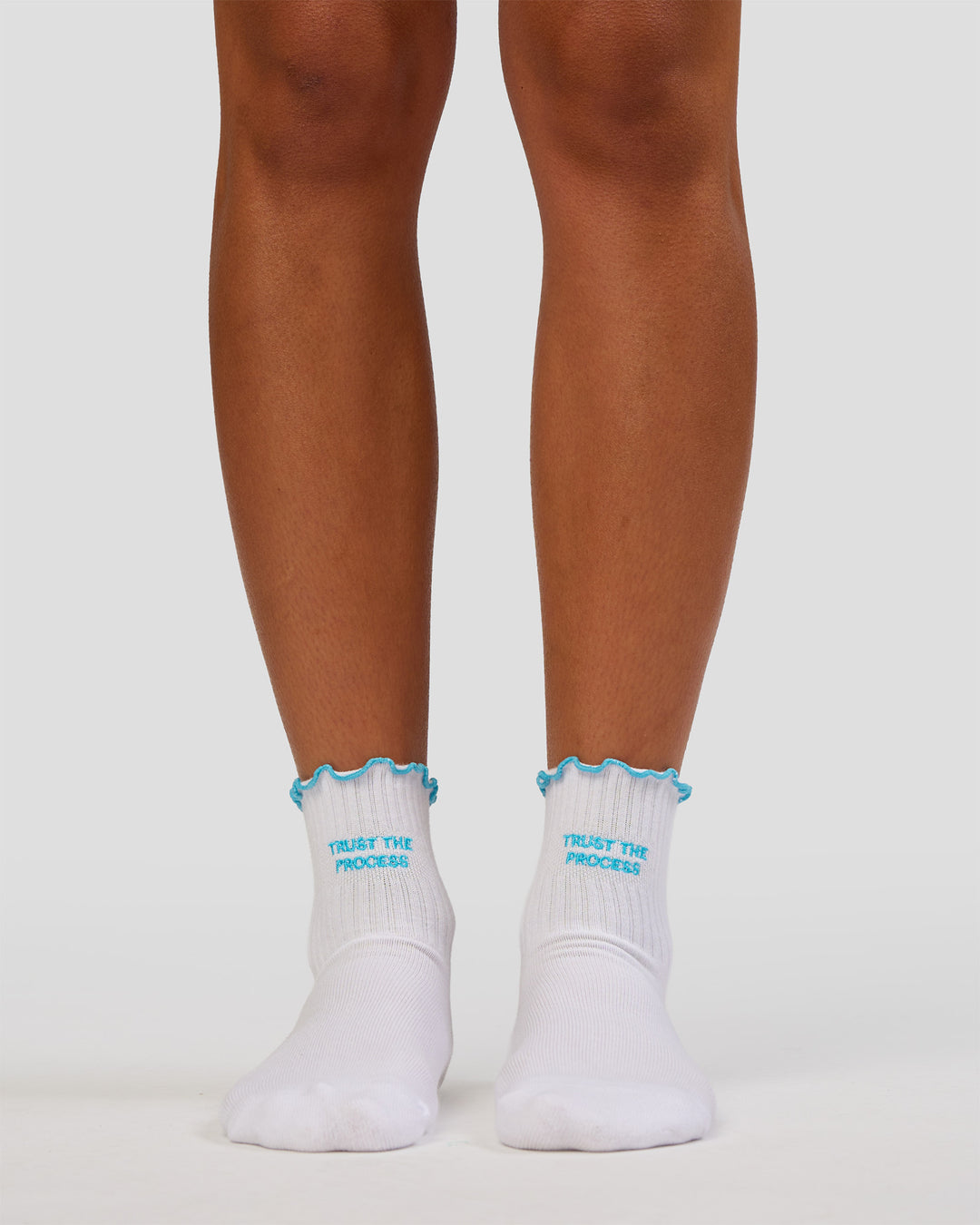 Trust The Process Frill Quarter Sock - White-Baltic Sea