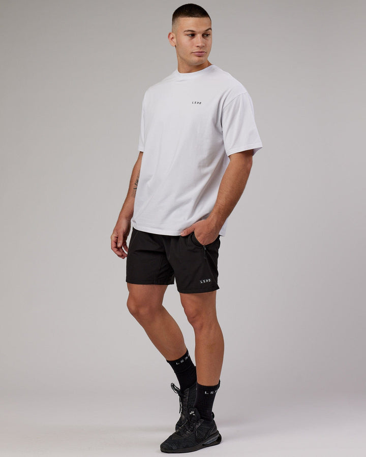 Man wearing Unisex VS6 FLXCotton Tee Oversize - White-Black