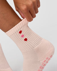 Valentines Pilates Grip Socks - Candy Pink-Flame