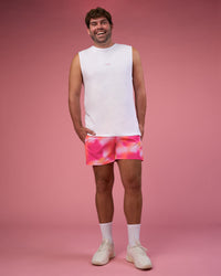 Man wearing BCAM FLXCotton Muscle Tank - White-Ultra Pink | Model:Fletcher | Size:XL