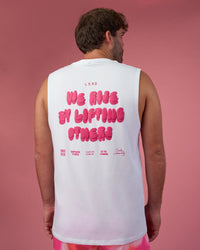 Man wearing BCAM FLXCotton Muscle Tank - White-Ultra Pink | Model:Fletcher | Size:XL