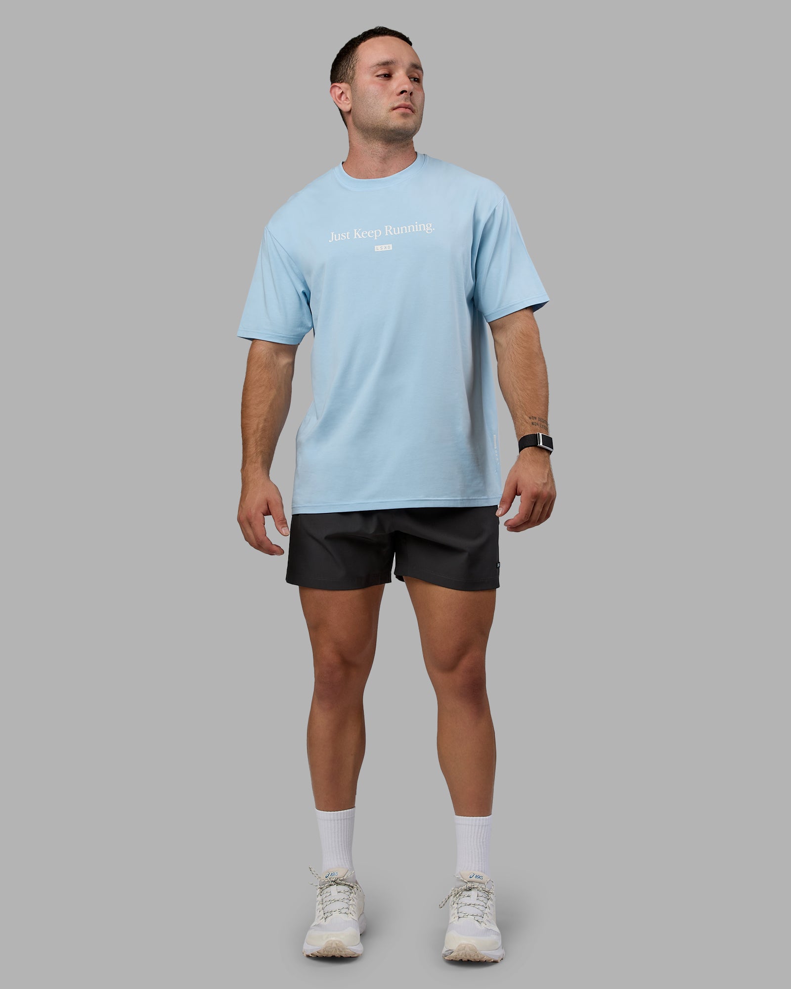Just Keep Running FLXCotton Tee Oversize - Glacial Blue-Off White