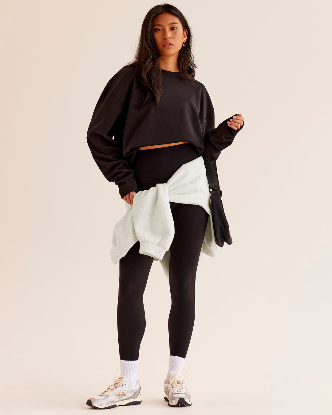 Woman wearing AfterDark ZeroCrease Long Sleeve Tee - Black | Model:Loren | Size:XS