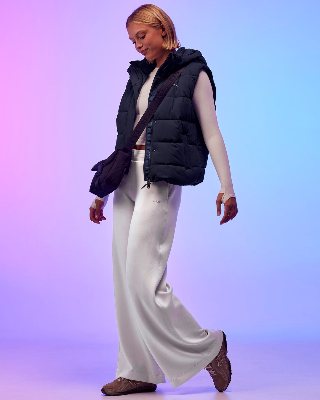 Woman wearing Go-To Puffer Vest - Future Navy | Model:Hailey | Size:XS