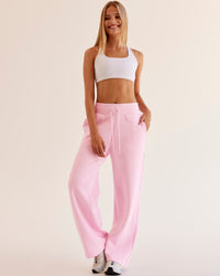 Woman wearing Go-To Script Wide Leg Track Pant - Marshmallow | Model:Taneisha | Size:XS
