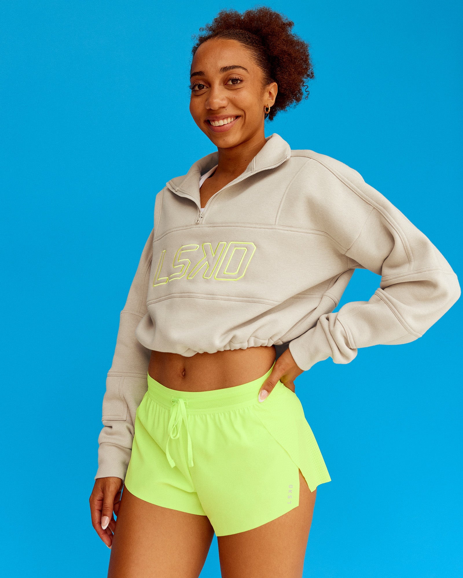 Slam Quarter Zip Sweater - Shale Beige-Lime Glo | LSKD