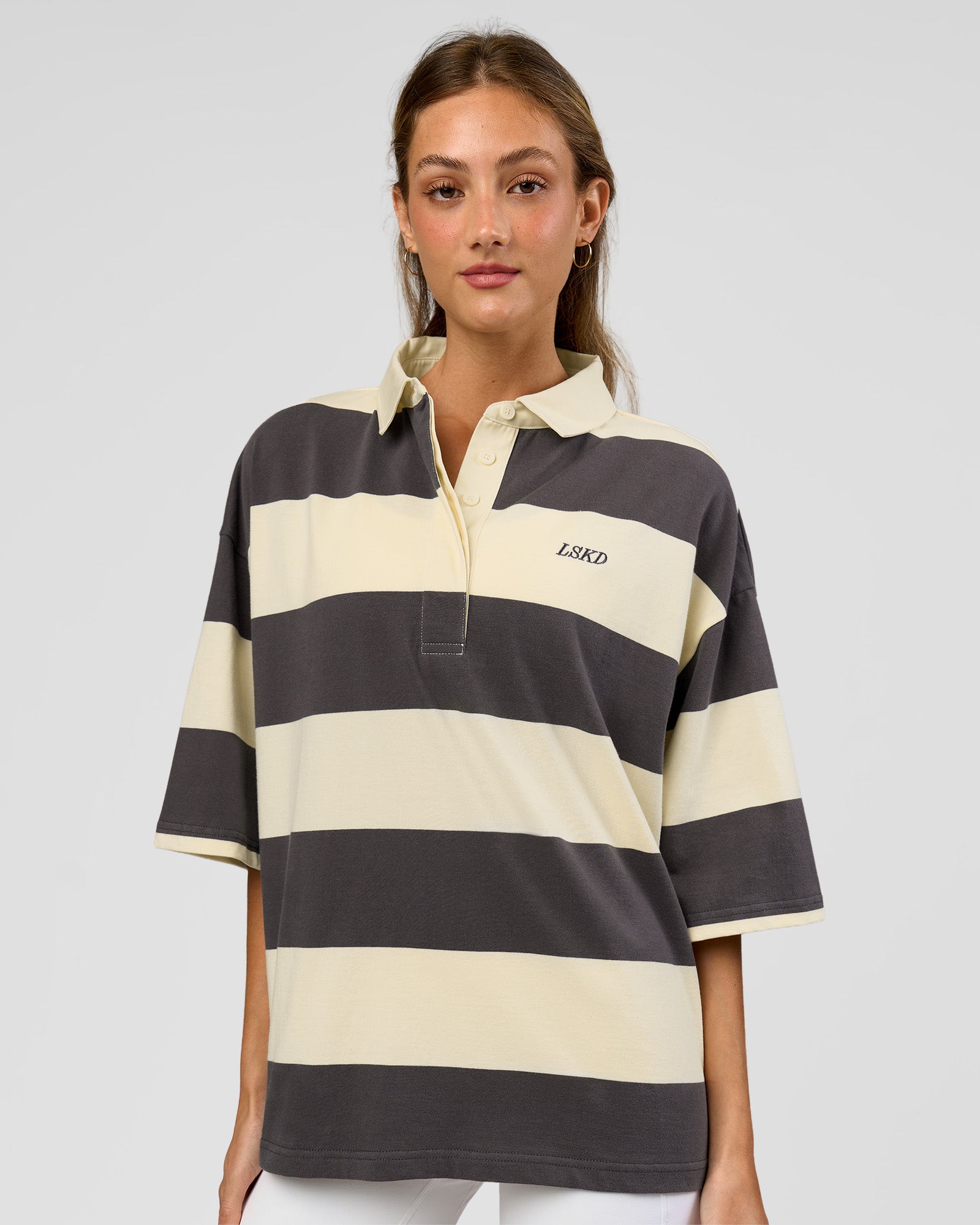 Oversized Rugby Polo - Off White-Grey | LSKD