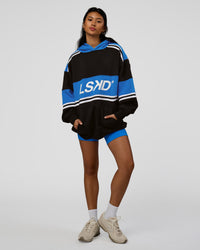Woman wearing A-Team Oversized Hoodie - Caviar-Palace Blue | Model:Loren | Size:XS