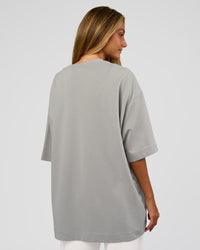Woman wearing AfterDark ZeroCrease Oversized Tee - Alloy | Model:Georgia | Size:XS
