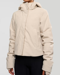 Woman wearing Auxiliary 2.0 Jacket - Shale Beige | Model:Brylee | Size:XS