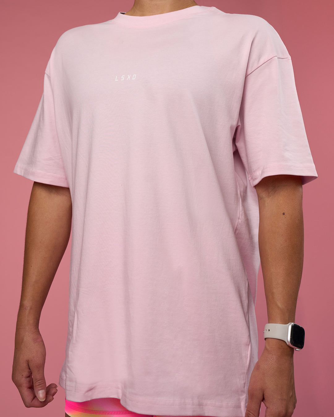 Woman wearing BCAM FLXCotton Oversized Tee - Marshmallow-White | Model:Hannah | Size:XS