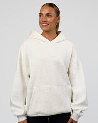 Woman wearing Base Oversized Hoodie - Silver Marl | Model:Maja | Size:XS