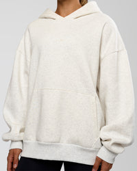 Woman wearing Base Oversized Hoodie - Silver Marl | Model:Maja | Size:XS