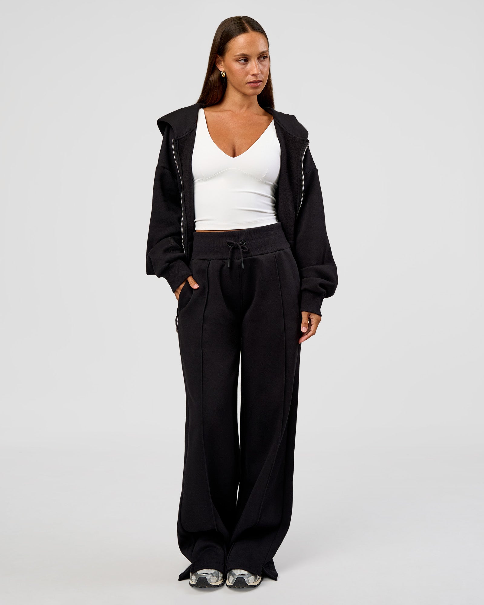 Base Zip Through Oversized Hoodie - Black | LSKD