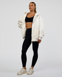 Woman wearing Base Zip Through Oversized Hoodie - Silver Marl | Model:Maja | Size:XS