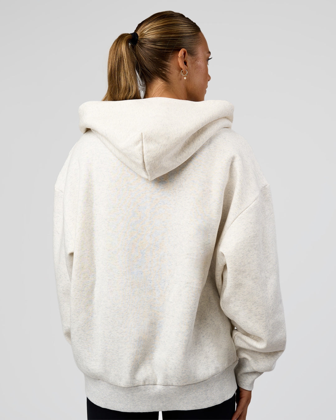Woman wearing Base Zip Through Oversized Hoodie - Silver Marl | Model:Maja | Size:XS