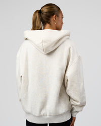 Woman wearing Base Zip Through Oversized Hoodie - Silver Marl | Model:Maja | Size:XS