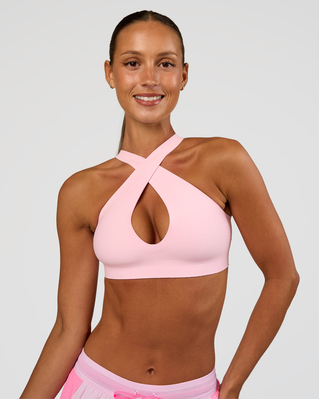 Woman wearing Bend & FLX Plunge Sports Bra - Marshmallow | Model:Brylee | Size:XS