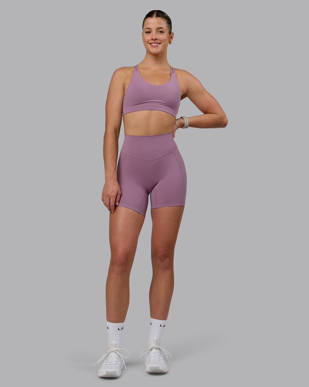 Woman wearing Blaze Ultra High-Rise 6&quot; Short - Grape
