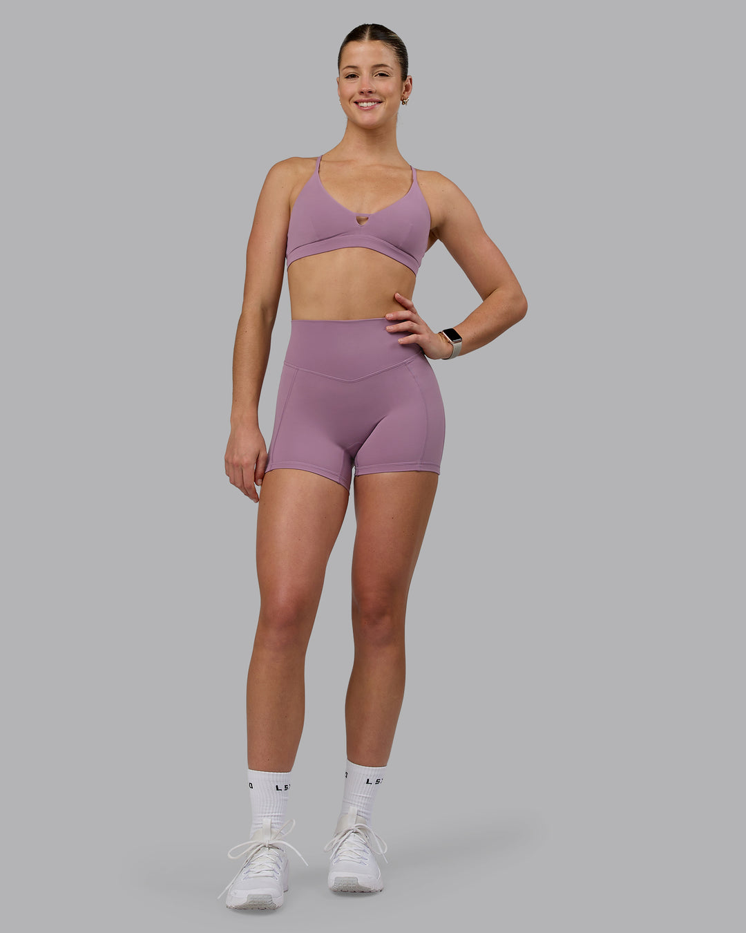 Woman wearing Blaze Ultra High-Rise 4&quot; Short - Grape