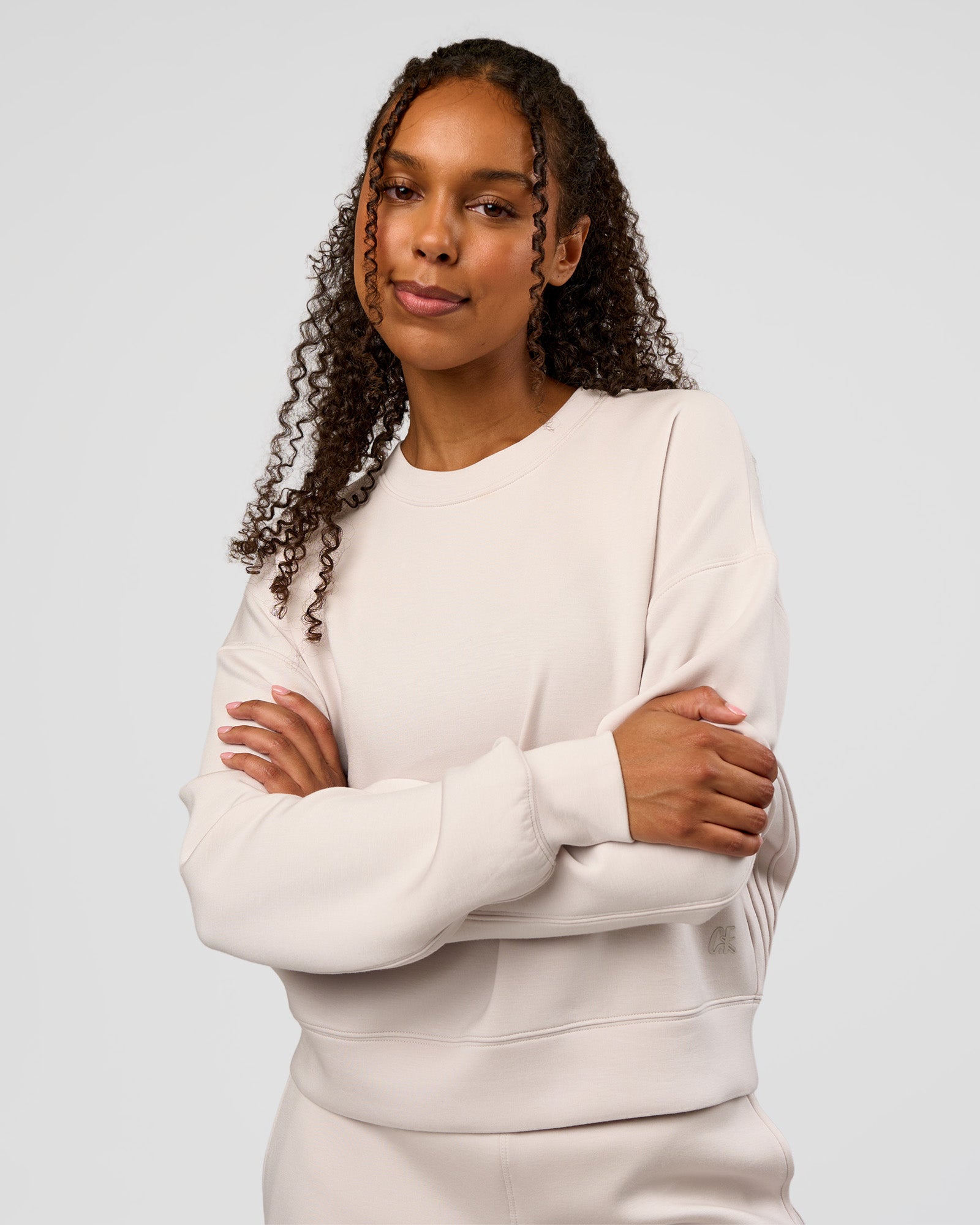 Woman wearing CF Elevate SoftTouch Pintuck Sweater  - Clay | Model:Jordan | Size:XS