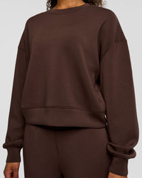 Woman wearing CF Elevate SoftTouch Pintuck Sweater - Hot Chocolate | Model:Jordan | Size:XS