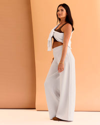 Woman wearing CF Elevate SoftTouch Pintuck Wide Leg Pant - Clay | Model:Chloe | Size:XS