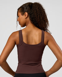 Woman wearing CF Move Through It Rib Tank - Hot Chocolate | Model:Jordan | Size:XS