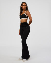 Woman wearing CF Move Through It Sports Bra - Black-Clay | Model:Jordan | Size:XS